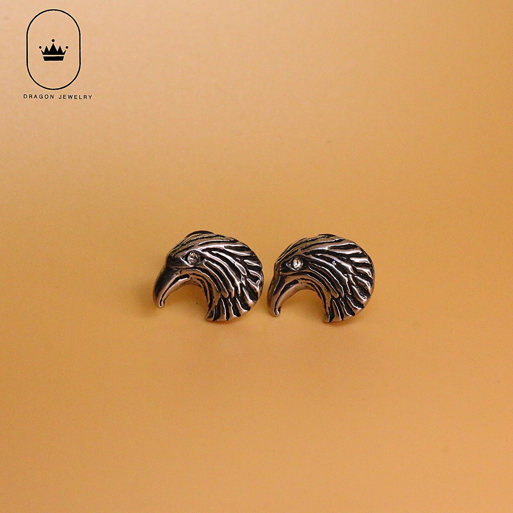 Khuyên tai nam nữ đẹp chất khuyên xỏ nam nữ hoạ tiết chim ưng siêu chất Hawk Earring Dragon Jewelry Vietnam mã E29S1