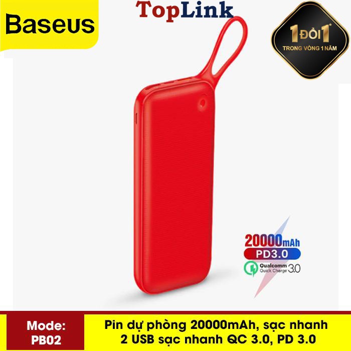 Pin Dự Phòng 20000mah Baseus PB02 Sạc Nhanh Cổng PD 3.0 Sạc 2 Chiều Và Qualcomm QC 3.0 Công Xuất 18w