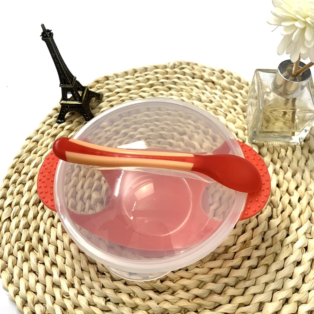 Bát ăn dặm, BỘ BÁT CHỐNG ĐỔ CÓ NẮM KÈM THÌA  BÁO NÓNG
