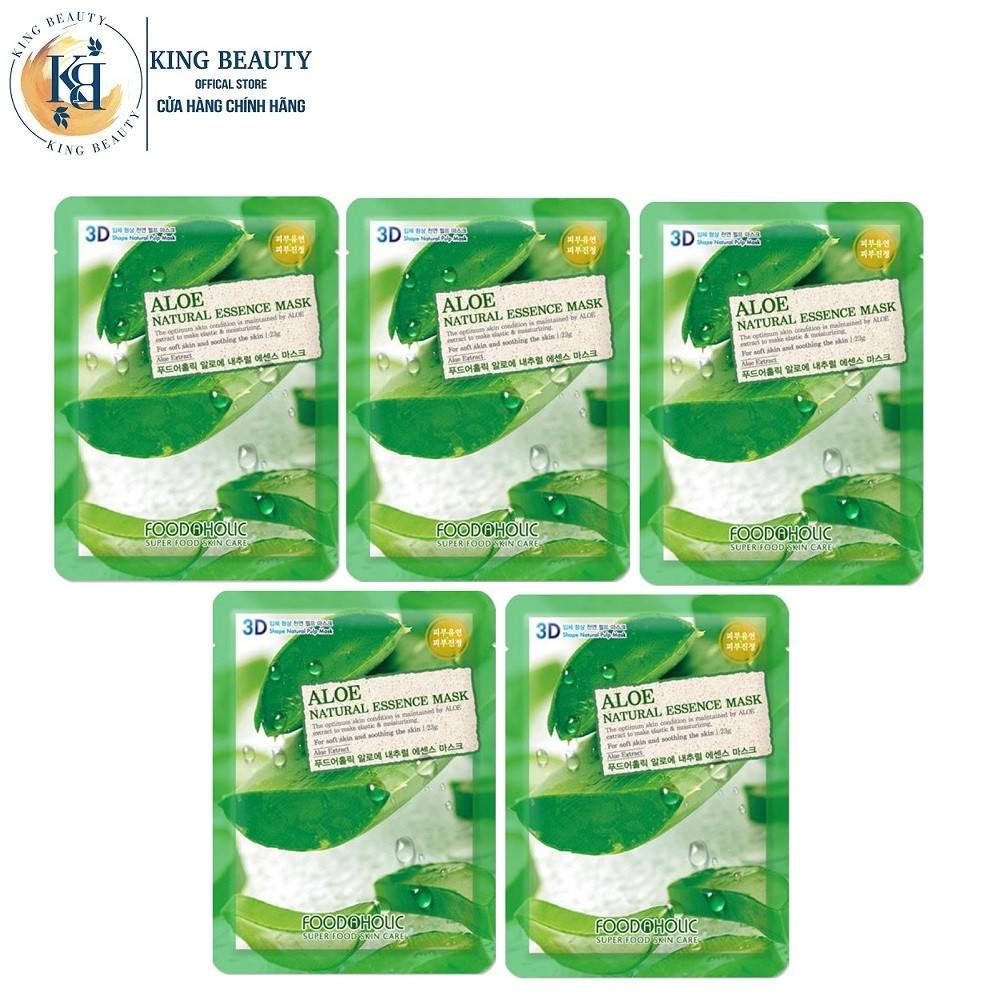 Combo 5 Mặt Nạ Làm Dịu, Phục Hồi Da Chiết Xuất Nha Đam 3D Foodaholic Aloe Natural Essence Mask 23ml x 5