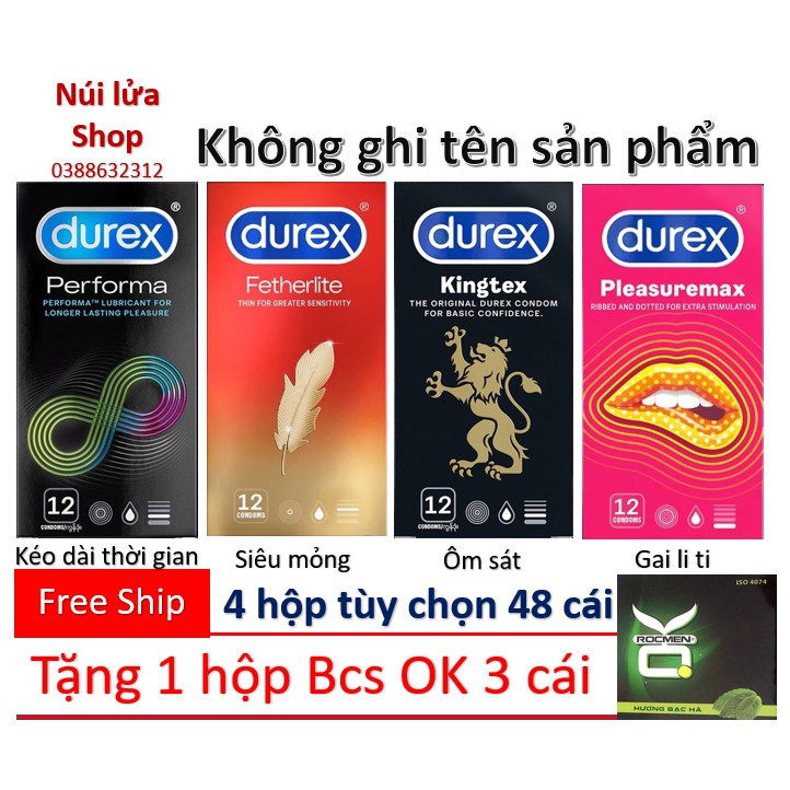 [COMBO] 4 hộp Bao cao su Durex Performa, Fertherlite,  Invisible, Pleasuremax, Kingtex, Ultima TẶNG 1 hộp Ok 3 cái