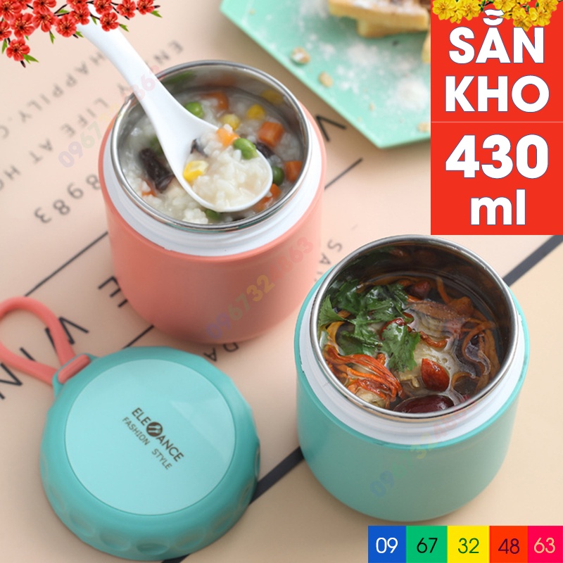 Bình ủ cháo giữ nhiệt cho bé 430ml đựng canh giữ nhiệt có cấu tạo trong bằng inox 304 an toàn khi sử dụng