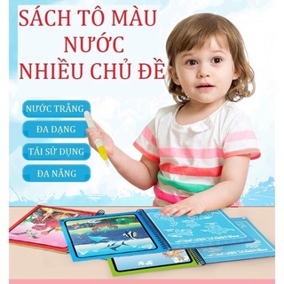  Tranh Tô Màu Nước Ma Thuật Tự Xóa, Sách Tập Tô Thần Kỳ, Magic Water Book Cho Bé 12 Chủ Đề Tặng 1 Bút Tô Màu