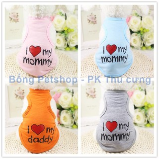 Áo chó mèo mùa hè - áo ba lỗ chữ i love mom - áo cho thú cưng