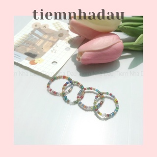 Nhẫn nữ hạt nhựa màu sắc dễ thương