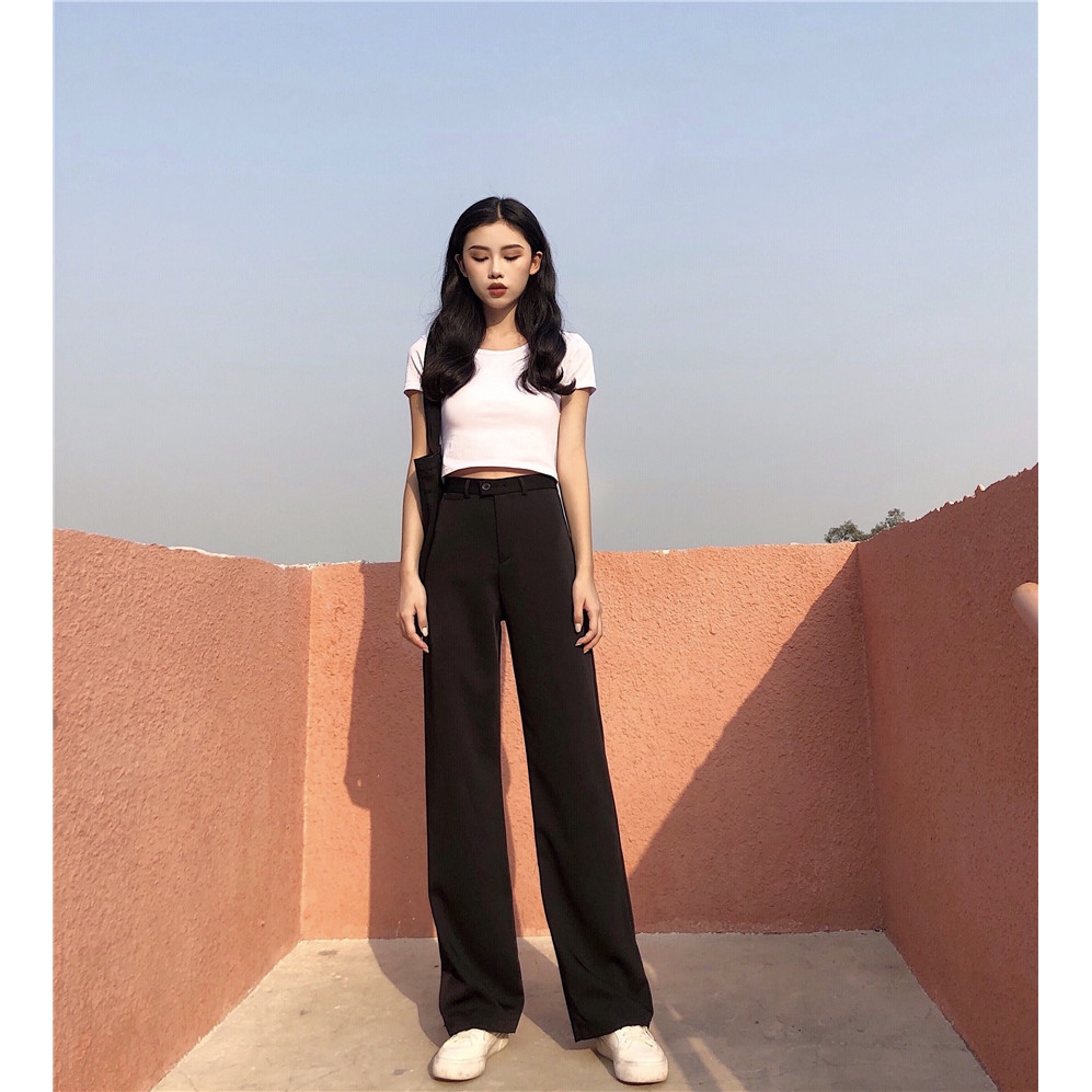 Quần dài SUXI lưng cao ống rộng cá tính cho nữ