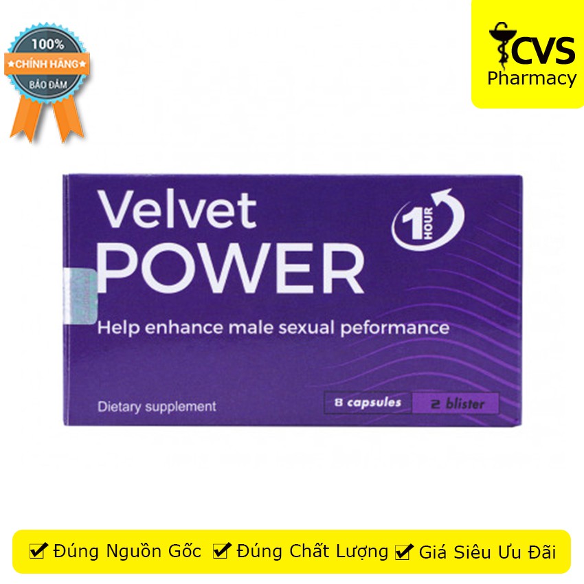 Viên uống Velvet Power 1 Hour (Hộp 8 viên) - hỗ trợ tăng cường sinh lý nam giới, giúp bổ thận, tráng dương - cvspharmacy