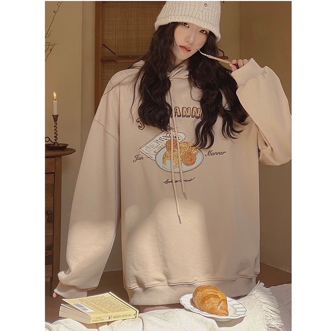 Áo Khoác Hoodie Nỉ Nữ Form Rộng Bánh Ngọt Ulzzang