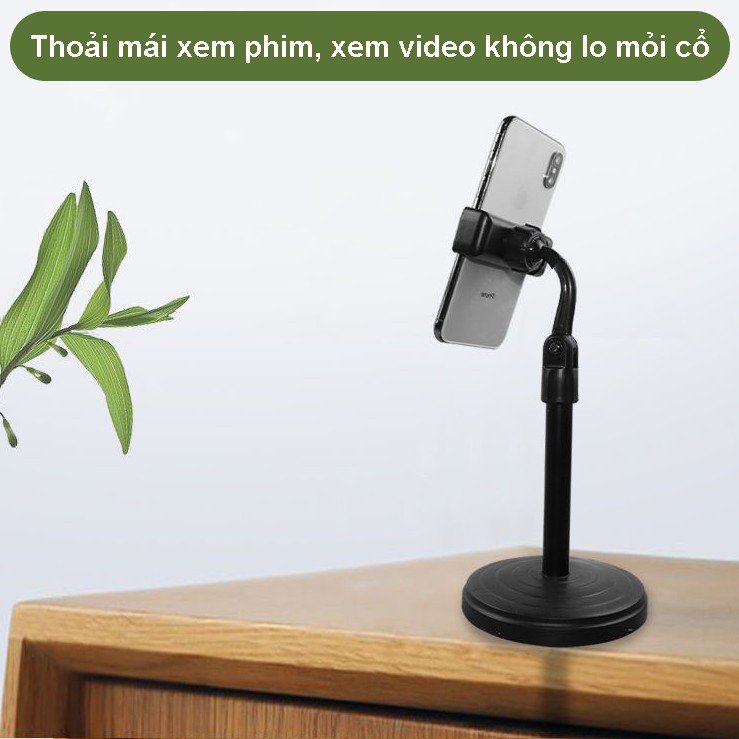 Giá đỡ điện thoại để bàn livestream cao cấp cổ móc câu, đế tròn tiện dụng