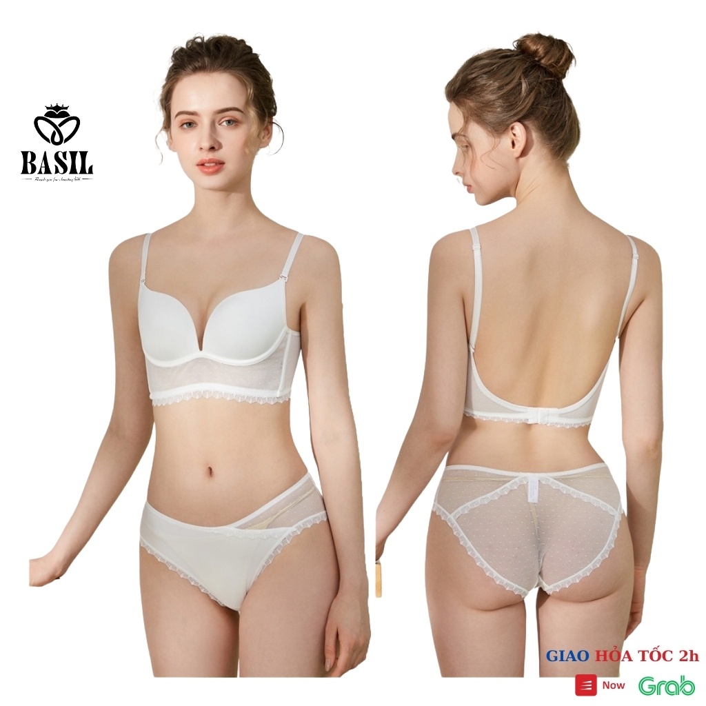Bộ đồ lót BS03 Basil nữ trơn phối ren đệm mỏng không gọng hở lưng
