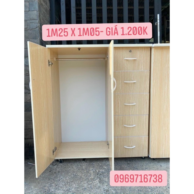 Tủ Nhựa Đài Loan Nhỏ 2 Cánh 5 Ngăn Màu Gỗ Sồi H16 Freeship 15km HCM