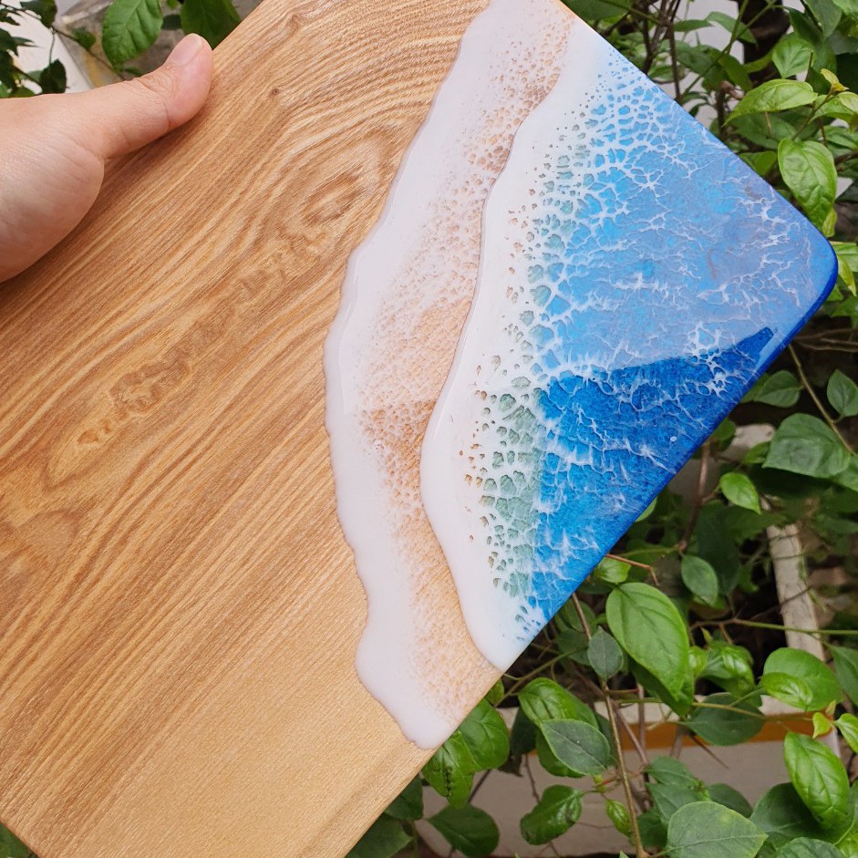  Khay Epoxy Resin vẽ sóng biển 3D hình chữ nhật 20x30cm