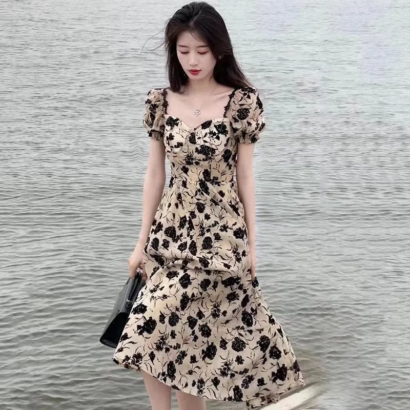 Đầm Dài Lưng Cao Họa Tiết Hoa Phong Cách Pháp Thời Trang Cho Nữ
