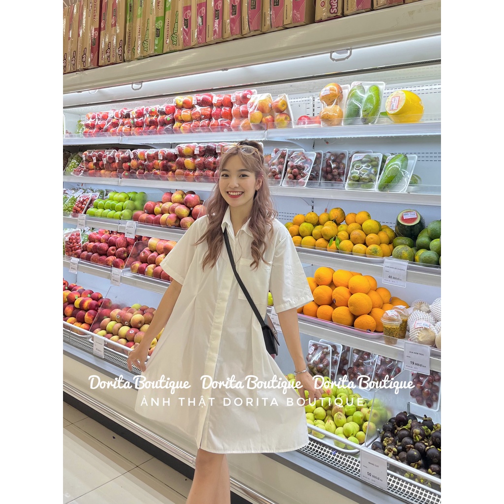 Váy sơ mi túi ngực Hàn Quốc, Đầm sơ mi 2022 dáng Hàn - Dorita Boutique