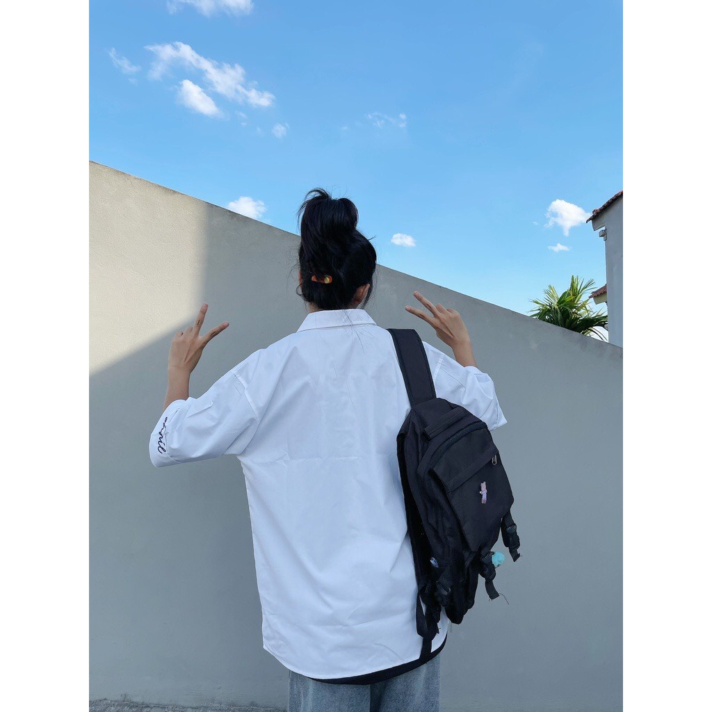 Áo Sơ Mi Tay Ngắn Thêu OH Cổ Bẻ Phong Cách Hàn Quốc Thời Trang UNISEX Nam Và Nữ Couple Ulzzang NUPAKACHI