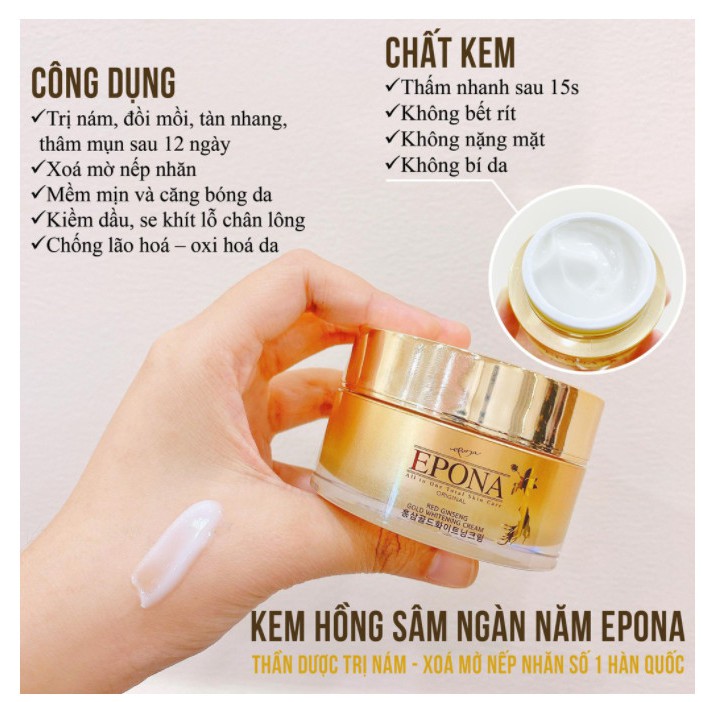 Kem Dưỡng Epona Trắng Da, Nâng Tone Mỏng Nhẹ, Chống Lão Hóa Mờ Thâm Nám, Phục Hồi Da Hư Tổn Epona Cream 50ml