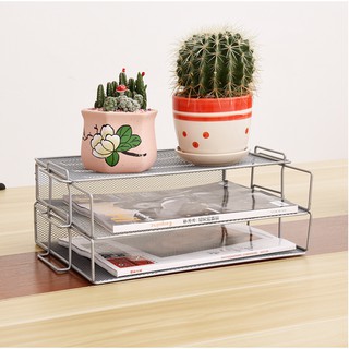 Dụng cụ văn phòng, giá để tài liệu đa năng XẾP TẦNG dạng đan lưới kim loại bền đẹp - MÀU ĐEN