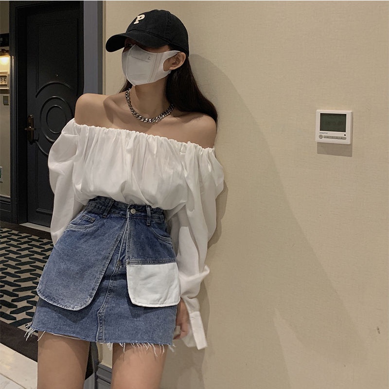 Chân Váy Denim Chữ A Lưng Cao Có Túi Phong Cách Hong Kong Thời Trang Mùa Hè Hàng Mới Dành Cho Bạn Nữ