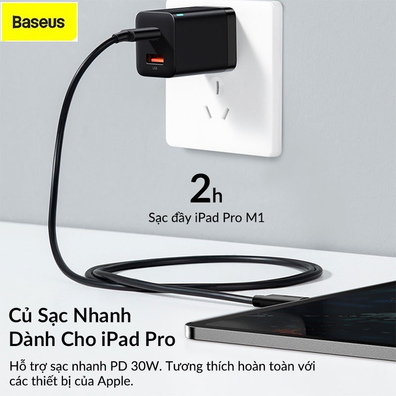 Củ sạc nhanh 30w baseus Chân Gập cho điện thoại công nghệ super si quick charge 3.0 thiết kế nhỏ gọn