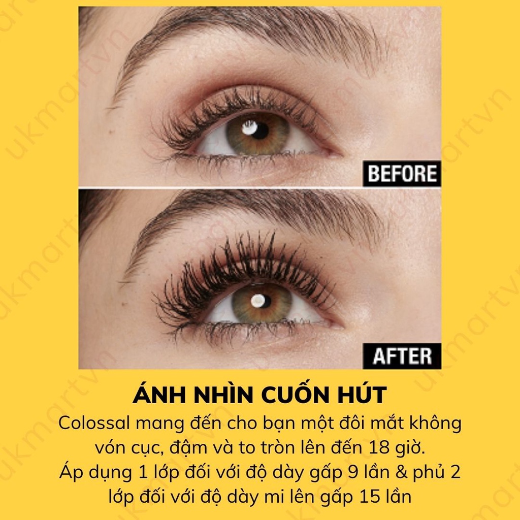 Mascara Dưỡng Mi Collagen Dày gấp 10 lần Maybelline New York Colossal Không Lem 9.2ml