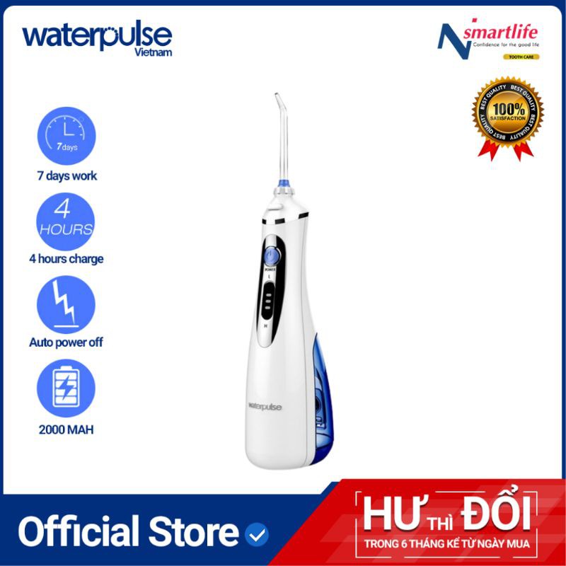 Máy tăm nước Waterpulse V400 Plus cho người răng niềng, răng sứ, Implant răng giúp hạn chế mảng bám, viêm nướu