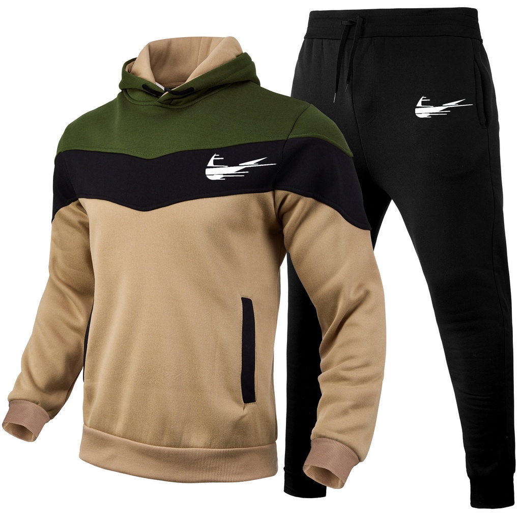 Bộ Đồ Thể Thao 2 Món Áo Hoodie Tay Dài Phối Quần Dài Màu Sắc Cá Tính Thời Trang Thu Đông Cho Nam