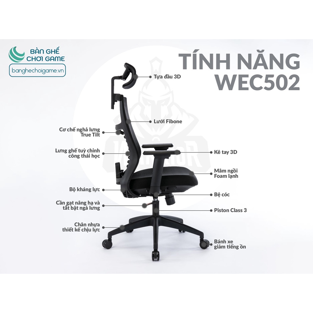 Ghế công thái học Warrior WEC502 (Đen/ Xám) - Hàng chính hãng