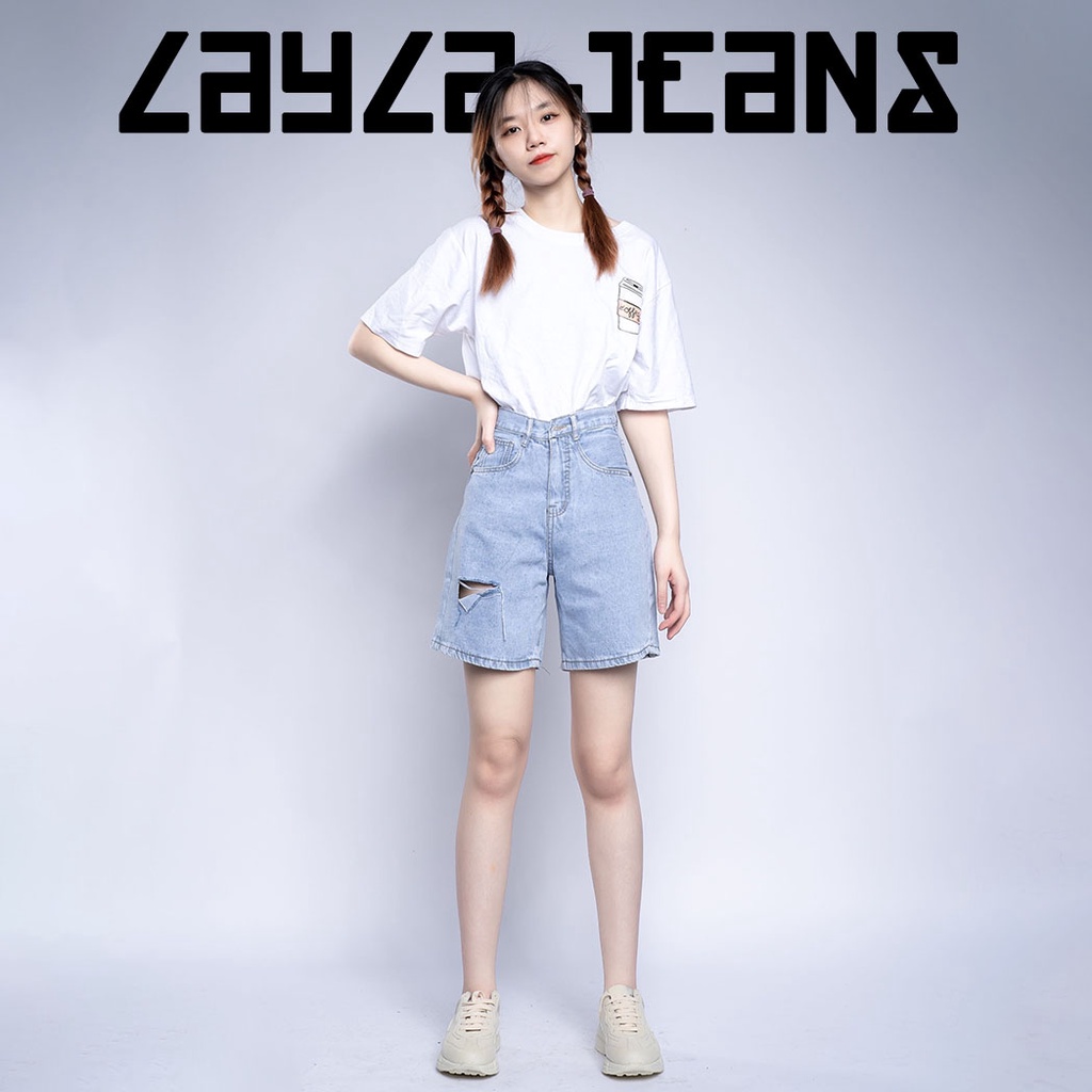 Quần Ngố Nữ Lưng Cao Rách Bên Kiểu Chất Bò Layla Ver.067, Jean Ngố Cạp Cao Dáng Cao Đẹp Chuẩn Phom Ulzzang