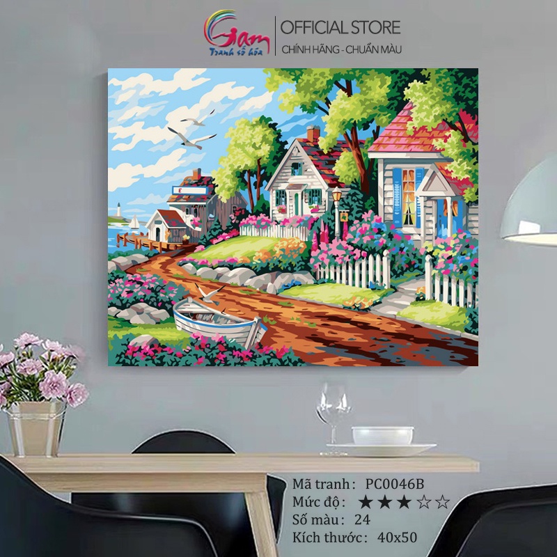 Tranh số hoá tô màu GAM phong cảnh mùa xuân trang trí tường căng khung 40x50cm PC0046B