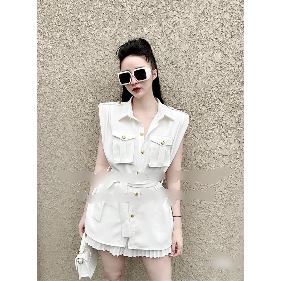 Sét váy kèm chân váy xếp ly 2 màu