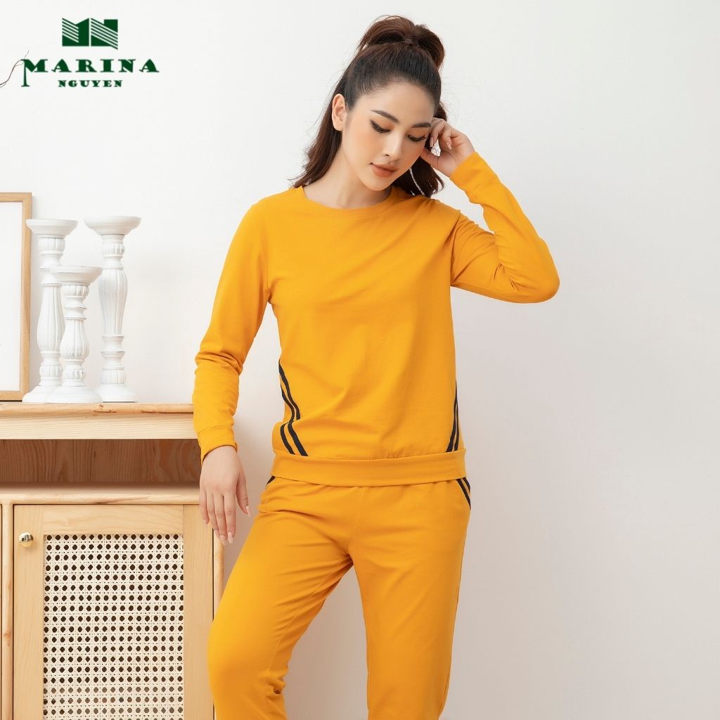 Đồ Bộ Nữ Thu Đông Dài Tay MARINA NGUYỄN Phối Kẻ Hông, Kiểu Dáng Thể Thao, Chất Cotton Mềm Mịn, Thoáng Mát - 821013 | BigBuy360 - bigbuy360.vn