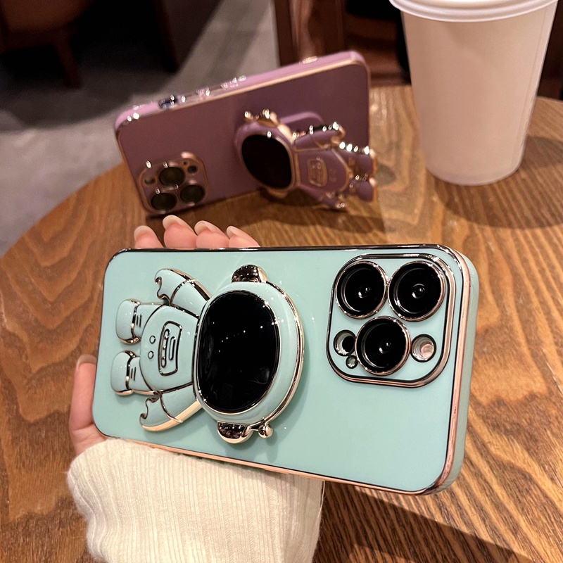 Ốp Điện Thoại Silicon Dẻo Họa Tiết Phi Hành Gia Kèm Giá Đỡ Cho iPhone XR X XS Max 7 8 6 6s Plus