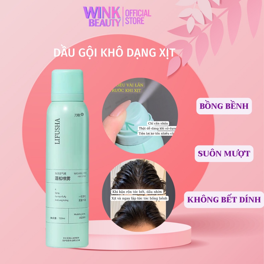 Dầu gội khô dạng xịt Spes, dầu gội đầu khô nữ không bết dính phồng tóc nội địa WINK