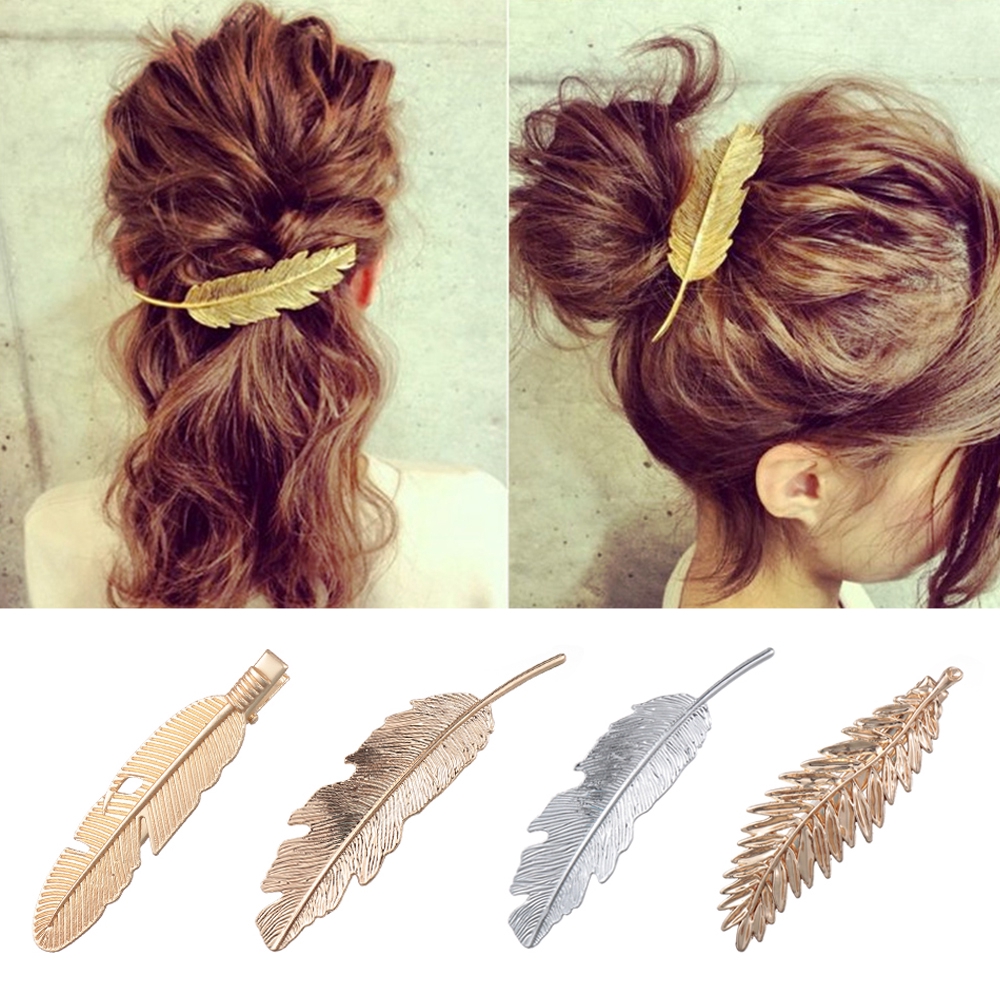 Kẹp tóc kim loại tạo hình lá độc đáo