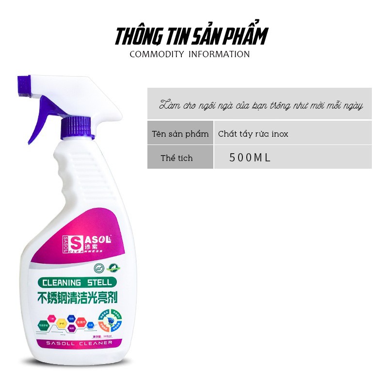 Dung Dịch Làm Sạch, Tẩy Rửa Và Đánh Bóng Bề Mặt Inox Thang Máy Cao Cấp Sasol 500ml