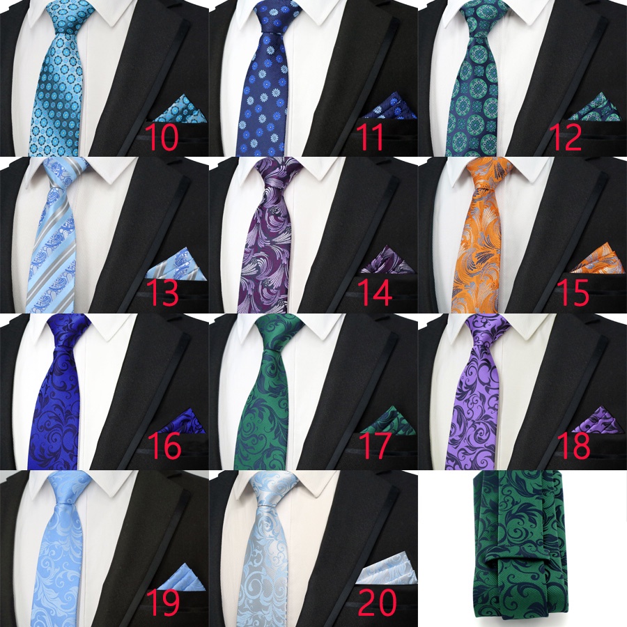 Bộ Cà Vạt Và Khăn Tay 100% Lụa Họa Tiết Hoa Thời Trang Công Sở Cho Nam