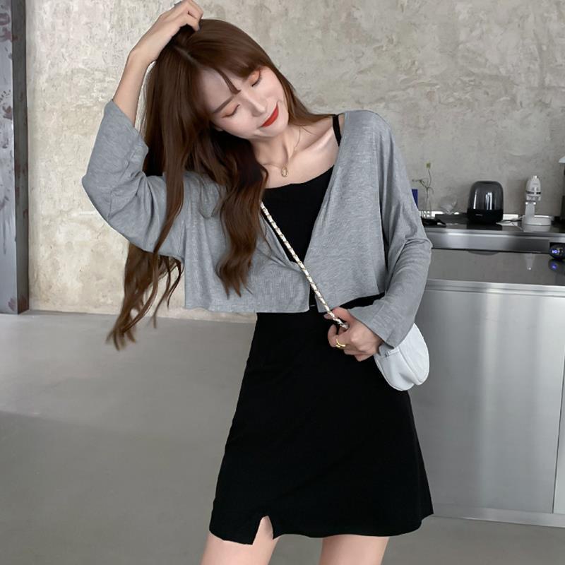 Set Đầm Hai Dây Và Áo Khoác Cardigan Phong Cách Hàn Quốc Thời Trang 2022 Cho Nữ