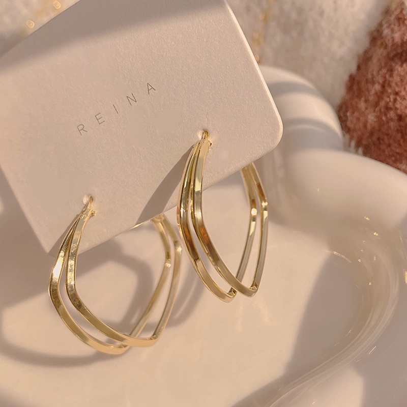 Khuyên tai kim loại hình tròn hai lớp phong cách retro chất lượng cao cho nữ