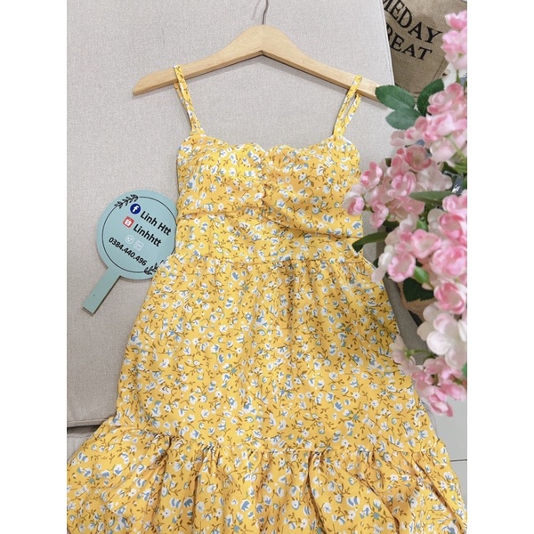 Váy hoa hai dây dáng dài freesize đầm hai dây basic sẵn mút ngực