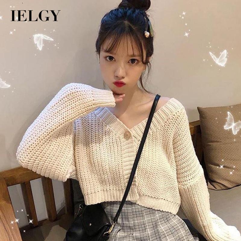 IELGY  Áo Khoác Cardigan Ngắn Dày Và Mềm Dài Tay Thời Trang Cho Nữ
