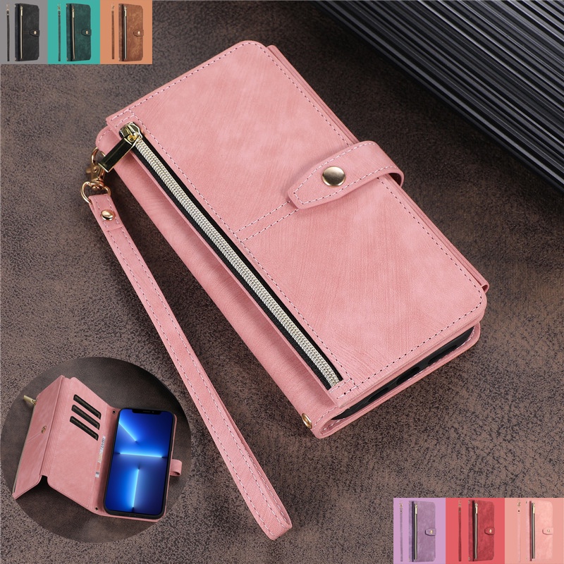 Bao Da Điện Thoại Dạng Ví Nắp Lật Có Nhiều Ngăn Đựng Thẻ Và Dây Đeo Cho IPhone8 IPhone7 IPhone6 SE SE3 Plus I7I8I6G