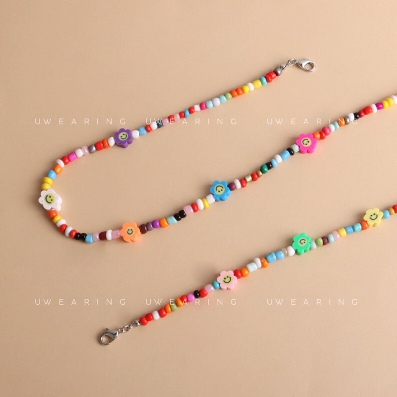 Vòng cổ hạt cườm, vòng tay hạt cườm charm hoa màu sắc stella