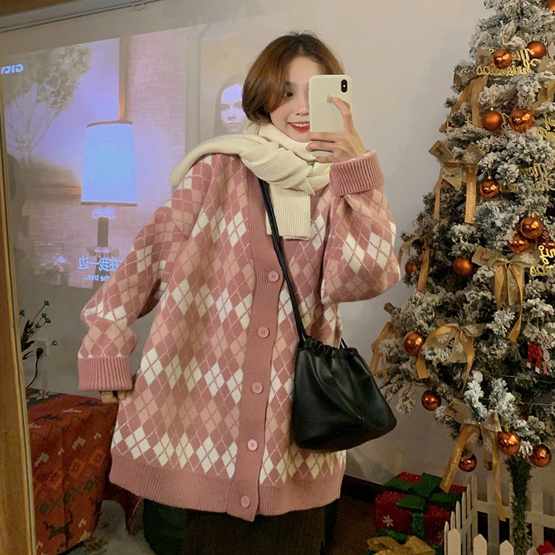 Hàng Sẵn_Áo khoác len Hàn Quốc nữ thiết kế cổ chữ V xu hướng