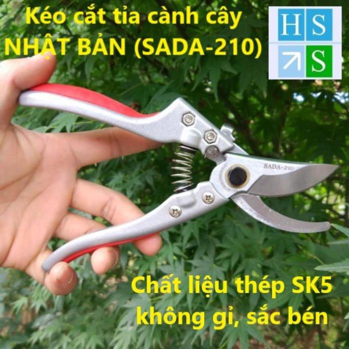 Kéo cắt tỉa cành cây Nhật Bản (SADA-210 - Hàng cao cấp) Chất liệu thép SK5 không gỉ, sắc bén, tay cầm Hợp Kim đúc