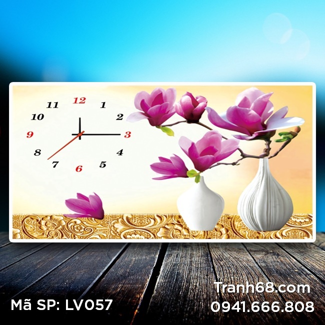 Tranh đính đá đồng hồ bình hoa.KT:68x50cm,tranh gắn đá chưa gắn.
