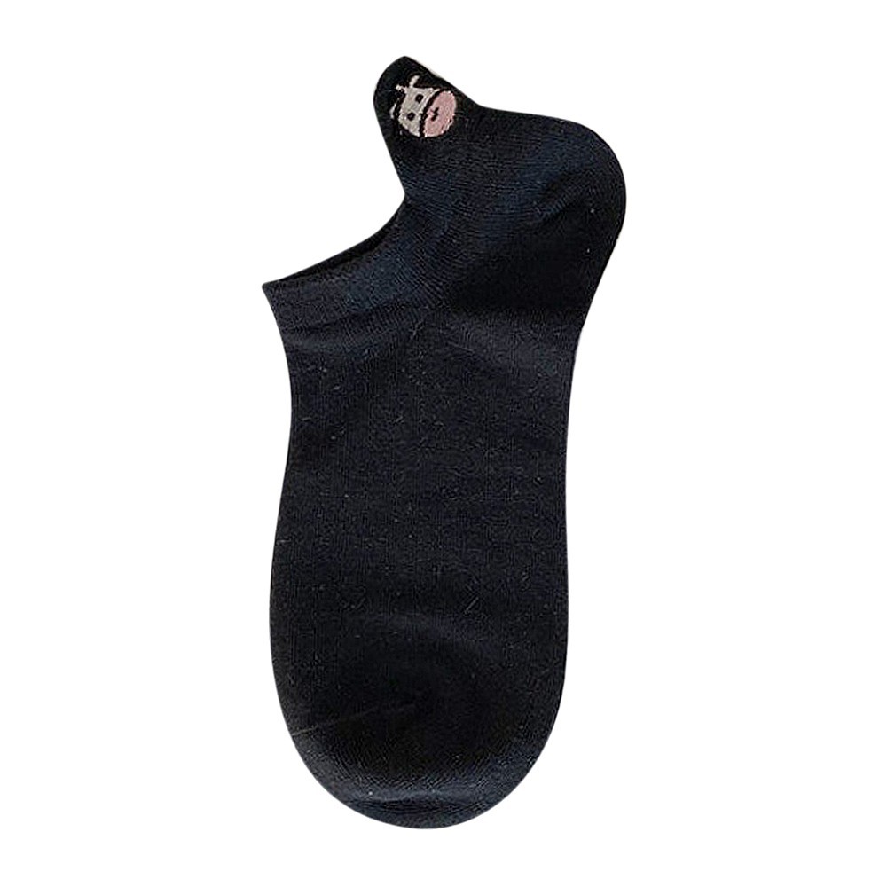 Tất Cotton Cổ Ngắn Kẻ Sọc In Hình Bò Sữa Dễ Thương
