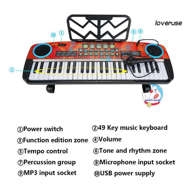 Đàn organ 49 phím No 4901A sạc USB, có Micro, kết nối MP3