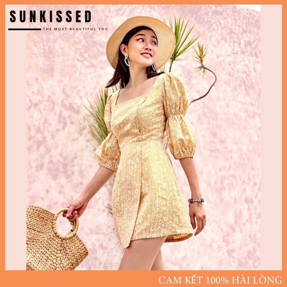 Đầm Nữ 🛒 Váy Nữ Chữ A Hoa Nhí Đẹp Tay Dài Lỡ, Cổ Vuông Kiểu Dễ Thương SK01 SUNKISSED