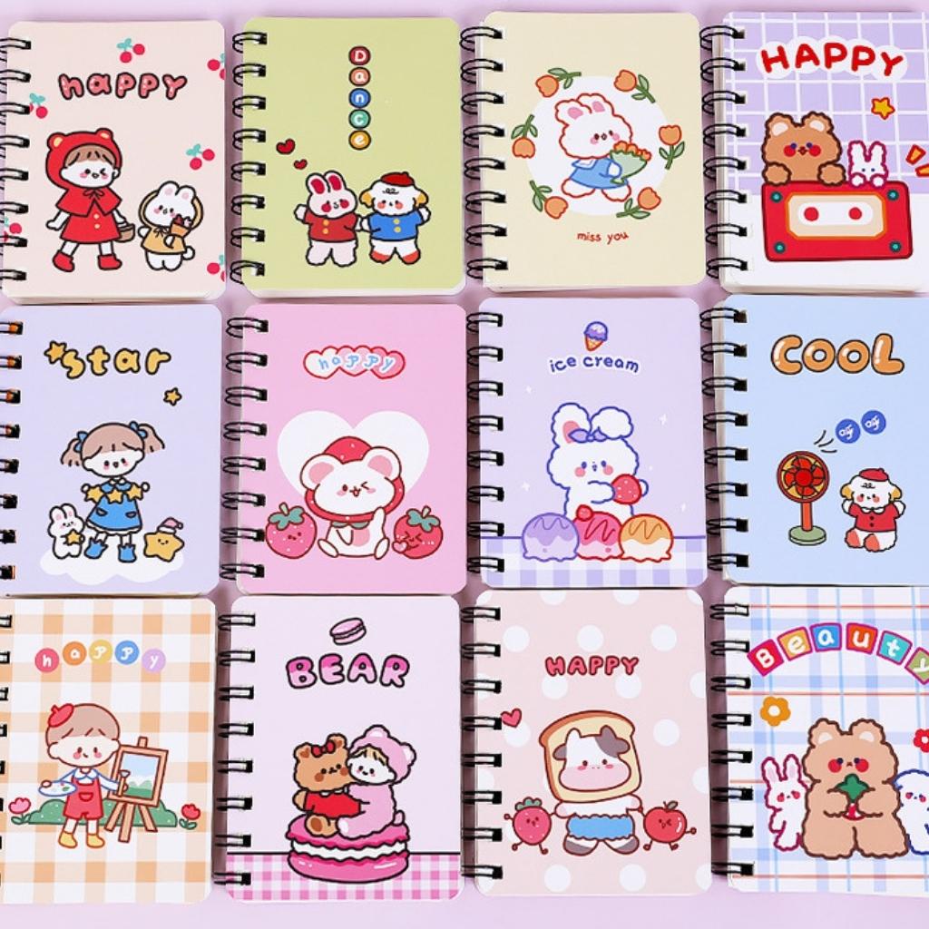 Sổ Tay Ghi Chép Lò Xo EDUSKY Kích Thước A7 Mini Cute Tập 80 Trang Họa Tiết Hoạt Hình Dễ Thương Cỡ 10.5x8cm