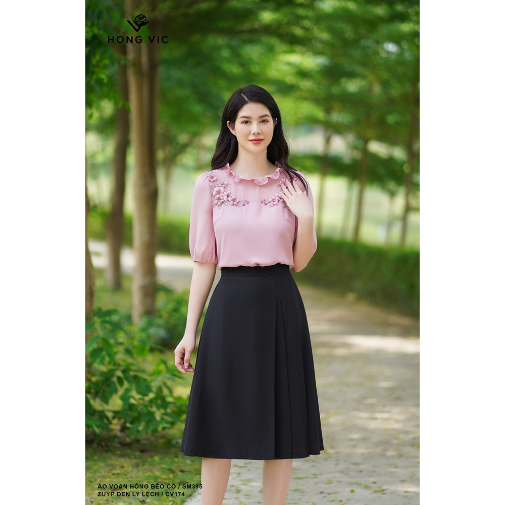 Chân váy nữ thiết kế Hong Vic đen ly lệch CV174